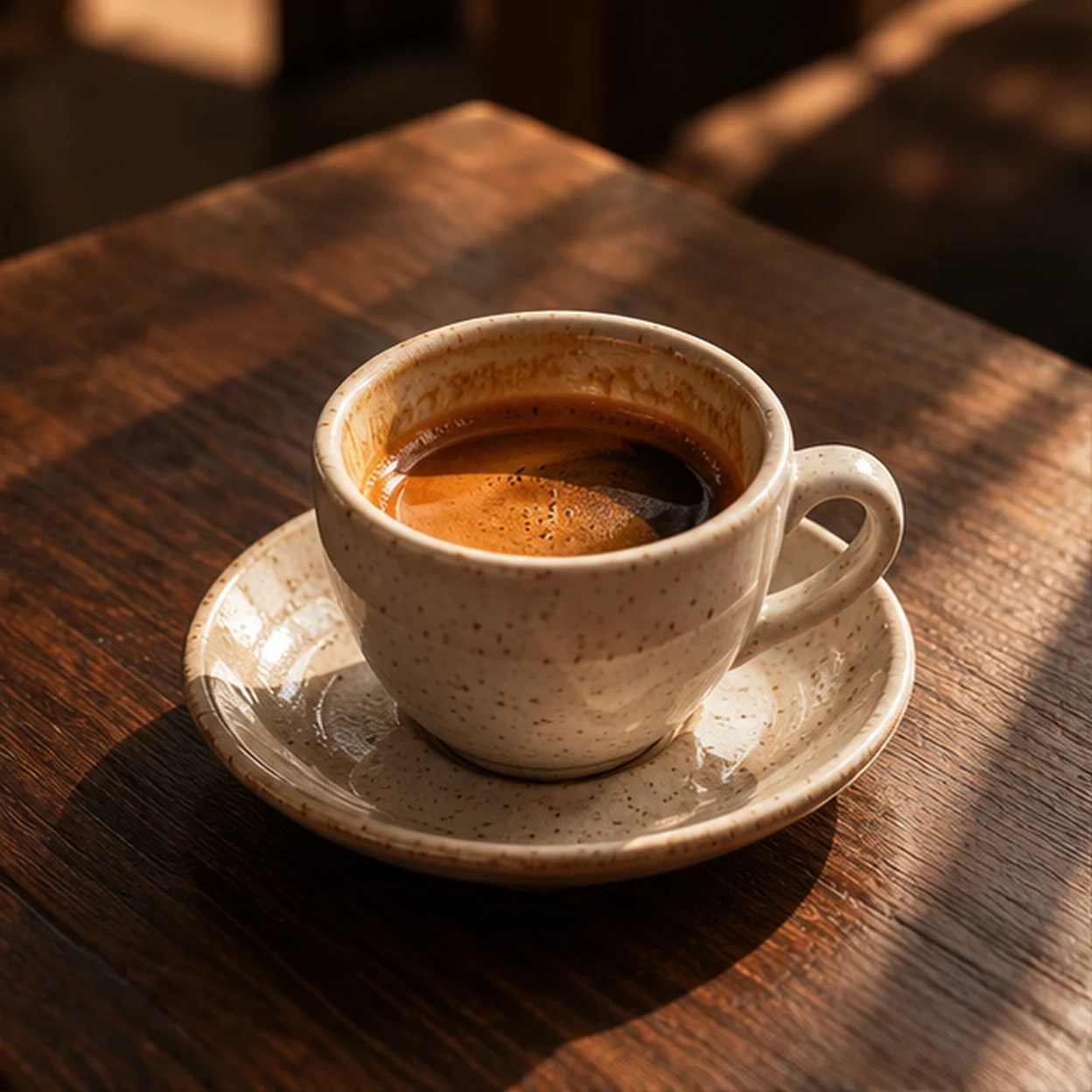 Foto ilustrasi secangkir espresso di meja kayu